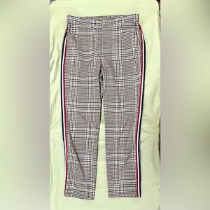 BB Dakota Brown & White Plaid Side-Strip Pants with Red & Navy Accents